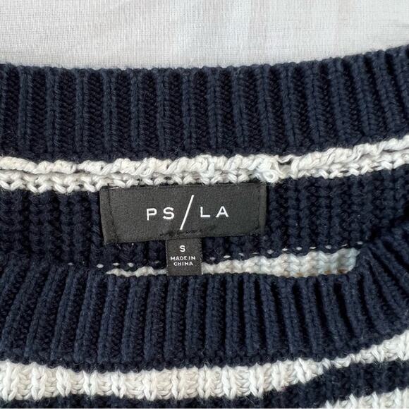 PacSun PS/LA Women's Small Cropped Sweater White Yellow Stripe Crew Neck - Picture 3 of 4